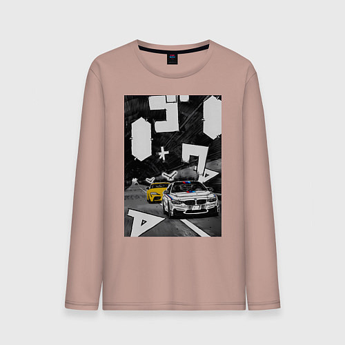 Мужской лонгслив BMW автомобиль initial d / Пыльно-розовый – фото 1