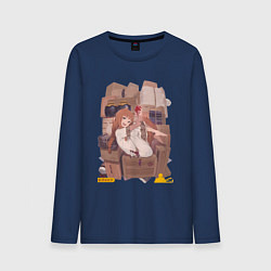 Лонгслив хлопковый мужской Волчица и пряности Холо арт, цвет: тёмно-синий