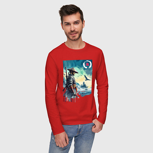 Мужской лонгслив Японский самурай - призрак Цусимы / Красный – фото 3