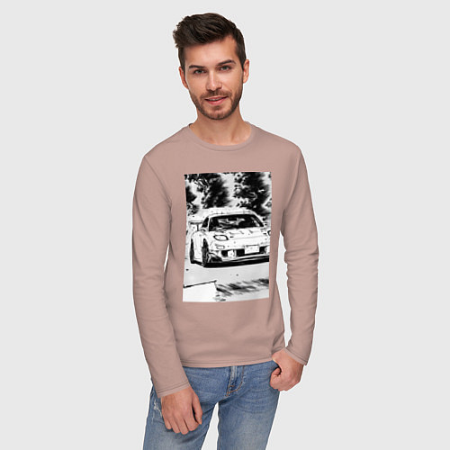 Мужской лонгслив Mazda rx-7 автомобиль гоночный / Пыльно-розовый – фото 3