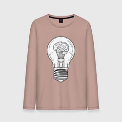Лонгслив хлопковый мужской Мозг и лампочка, цвет: пыльно-розовый