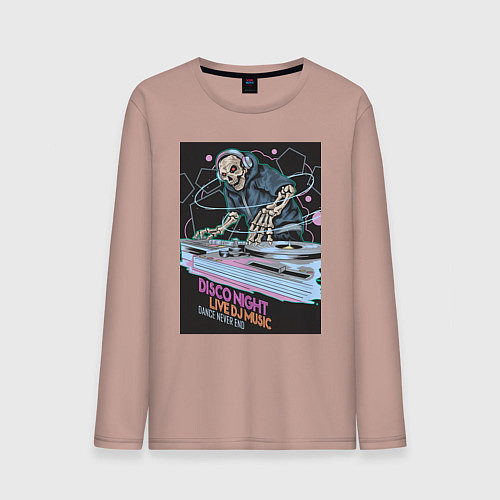Мужской лонгслив Диджей скелет в наушниках / Пыльно-розовый – фото 1