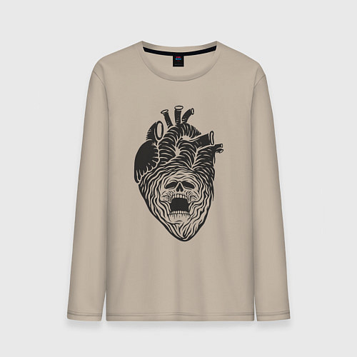 Мужской лонгслив Мёртвое сердце с черепом / Миндальный – фото 1