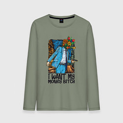 Лонгслив хлопковый мужской Отдай мне деньги сучка - букет, цвет: авокадо