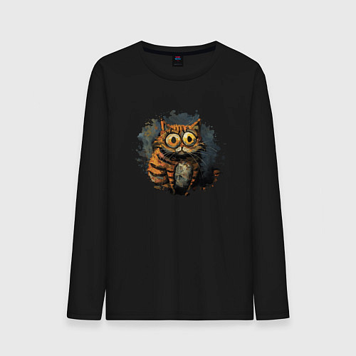 Мужской лонгслив Большеглазый рыжий кот маслом / Черный – фото 1