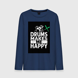 Лонгслив хлопковый мужской Барабаны делают меня счастливее, цвет: тёмно-синий