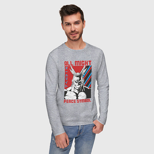 Мужской лонгслив Моя геройская академия All Might pease symbol / Меланж – фото 3