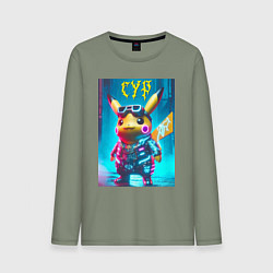 Лонгслив хлопковый мужской Cyber Pikachu - ai art fantasy, цвет: авокадо