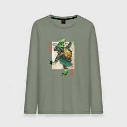 Лонгслив хлопковый мужской Лягушка - японский стиль, цвет: авокадо