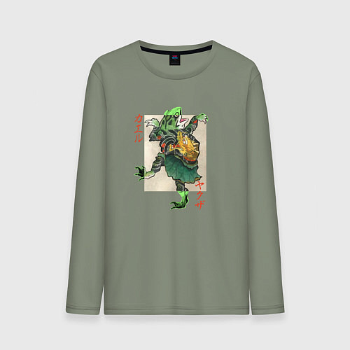 Мужской лонгслив Лягушка - японский стиль / Авокадо – фото 1
