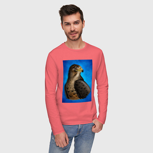 Мужской лонгслив Портрет футбольного сокола / Коралловый – фото 3