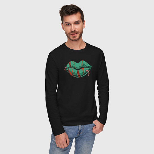 Мужской лонгслив Губы и черви / Черный – фото 3