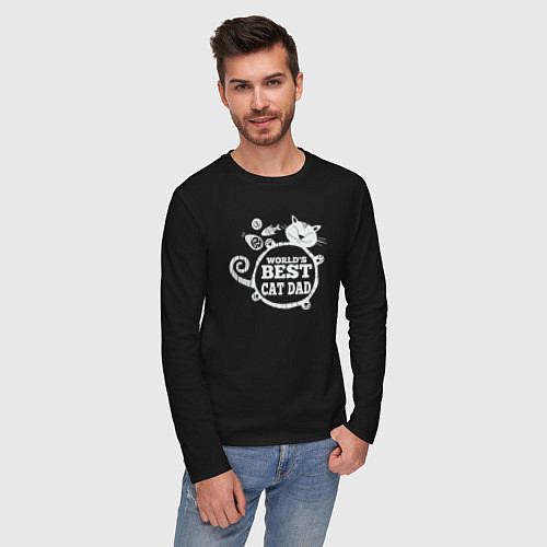 Мужской лонгслив Лучший в мире кот папа / Черный – фото 3