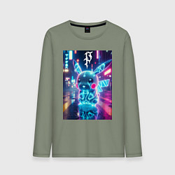 Лонгслив хлопковый мужской Маленький милый неоновый Пикачу - нейроарт, цвет: авокадо