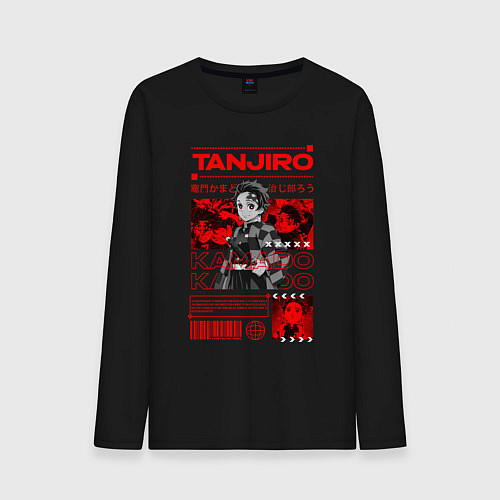 Мужской лонгслив Тандзиро Камадо Клинок рассекающий демонов стиль / Черный – фото 1