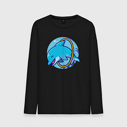 Лонгслив хлопковый мужской Весёлый дельфинчик, цвет: черный