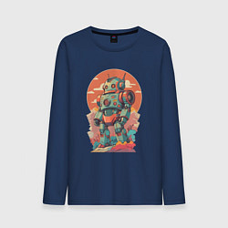 Лонгслив хлопковый мужской Ретро робот в стиле аниме, цвет: тёмно-синий