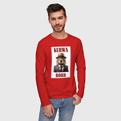 Лонгслив хлопковый мужской Бобр курва деловой мем, цвет: красный — фото 2