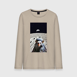 Лонгслив хлопковый мужской Голубь на луне делает селфи, цвет: миндальный