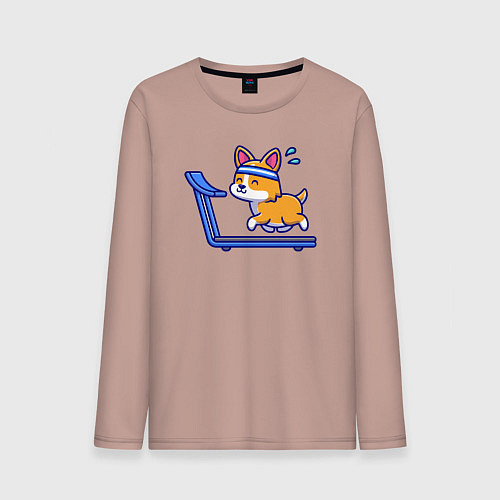 Мужской лонгслив Собачка на беговой дорожке / Пыльно-розовый – фото 1