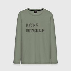 Лонгслив хлопковый мужской BTS love myself надпись, цвет: авокадо