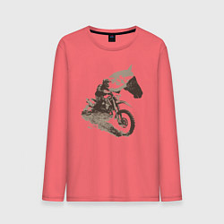 Лонгслив хлопковый мужской Мотокросс и лошади, цвет: коралловый
