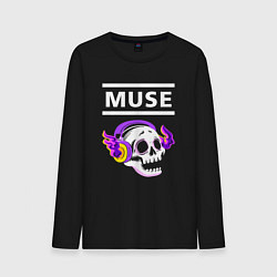 Лонгслив хлопковый мужской Muse - неоновый череп, цвет: черный