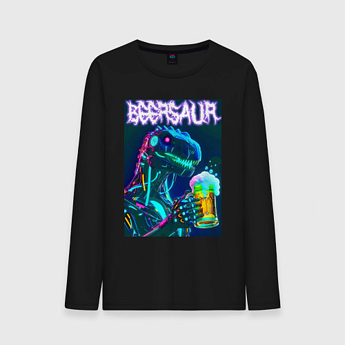 Мужской лонгслив Neon cyber beersaur - neon glow fantasy / Черный – фото 1