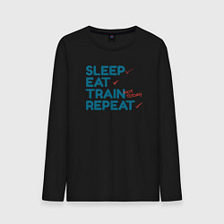 Лонгслив хлопковый мужской Eat sleep train repeat - blue and red, цвет: черный