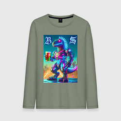 Лонгслив хлопковый мужской Beersaur neon glow - meme, цвет: авокадо