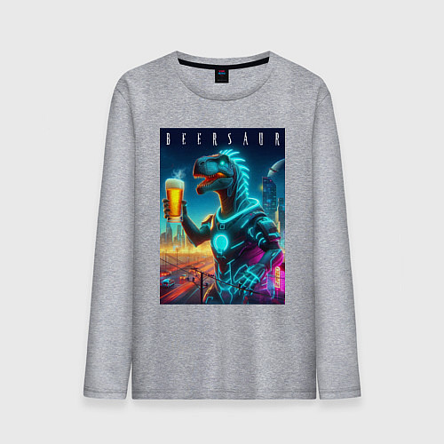 Мужской лонгслив Дино с кружкой пива в Мегаполисе - нейроарт / Меланж – фото 1