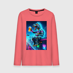 Мужской лонгслив Чувак Дино сидит на крыше небоскрёба с кружкой пив