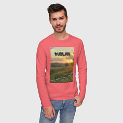 Лонгслив хлопковый мужской Ruslan поле, цвет: коралловый — фото 2