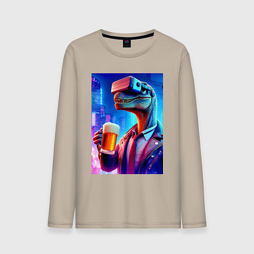 Мужской лонгслив Пивозавр в виртуальных очках - нейроарт / Миндальный – фото 1