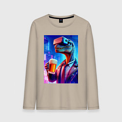 Лонгслив хлопковый мужской Пивозавр в виртуальных очках - нейроарт, цвет: миндальный