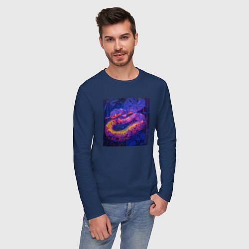 Мужской лонгслив Неоновая змея / Тёмно-синий – фото 3