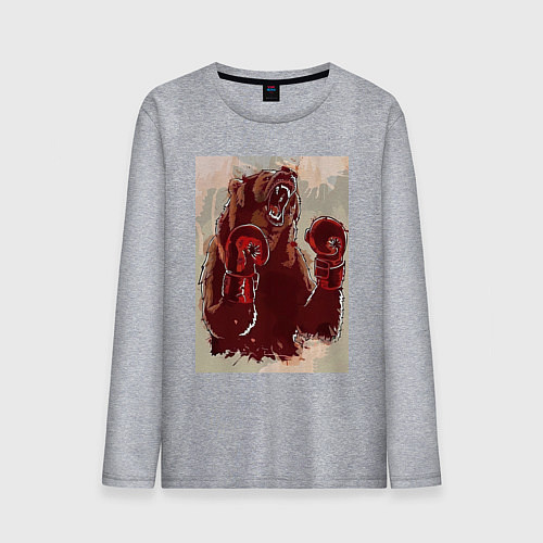 Мужской лонгслив Медведь боксер / Меланж – фото 1