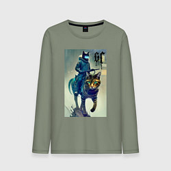 Лонгслив хлопковый мужской Cat forces - ai art fantasy, цвет: авокадо