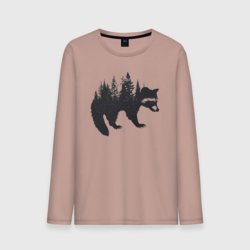 Мужской лонгслив Енот силуэт из деревьев лесных / Пыльно-розовый – фото 1