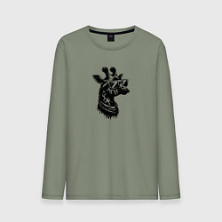 Лонгслив хлопковый мужской Хипстер жираф в очках, цвет: авокадо