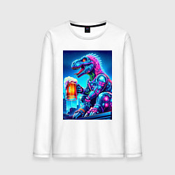 Лонгслив хлопковый мужской Cyber tyrannosaur with a mug of beer - ai art fant, цвет: белый