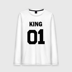 Лонгслив хлопковый мужской Черная футбольная надпись: король с номером 01, цвет: белый