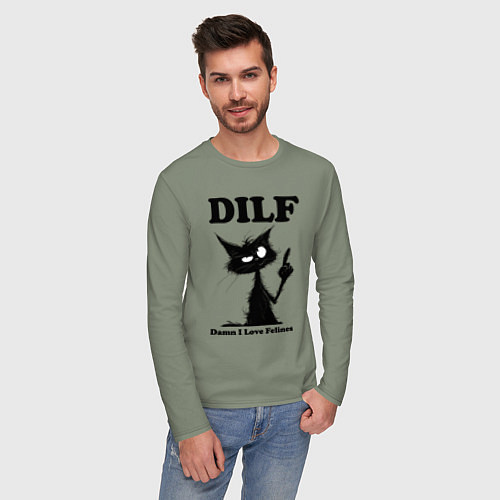 Мужской лонгслив DILF damn I love felines / Авокадо – фото 3