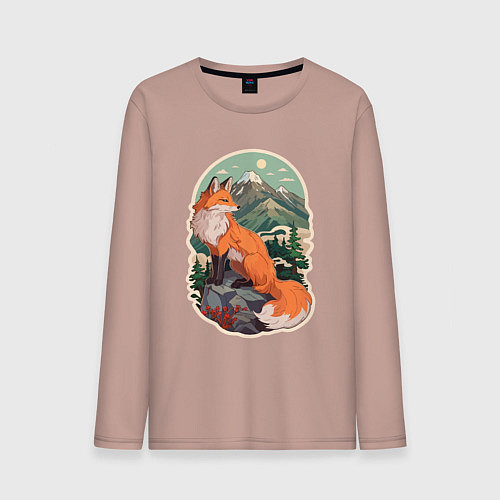 Мужской лонгслив Лиса и горы / Пыльно-розовый – фото 1