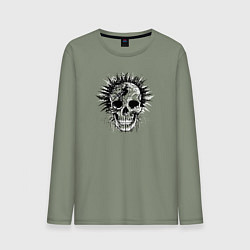 Лонгслив хлопковый мужской Psychedelic skull leaf, цвет: авокадо