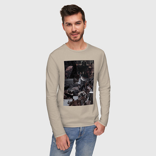 Мужской лонгслив Волки коллаж / Миндальный – фото 3