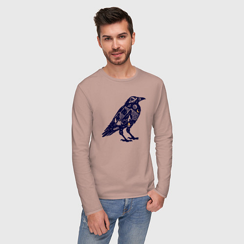 Мужской лонгслив Ворон путешественник / Пыльно-розовый – фото 3