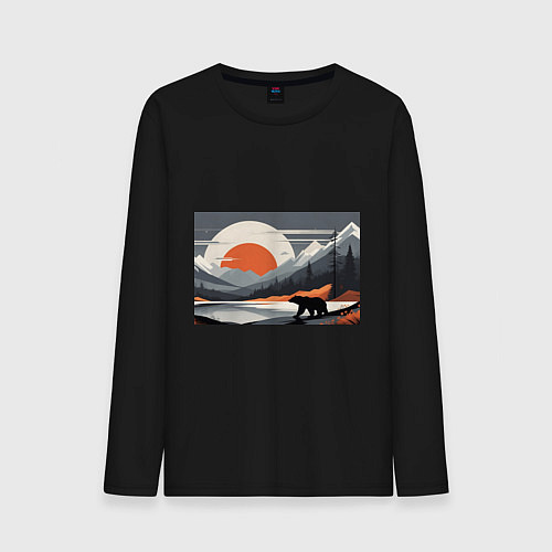 Мужской лонгслив Горы медведь геометрия / Черный – фото 1