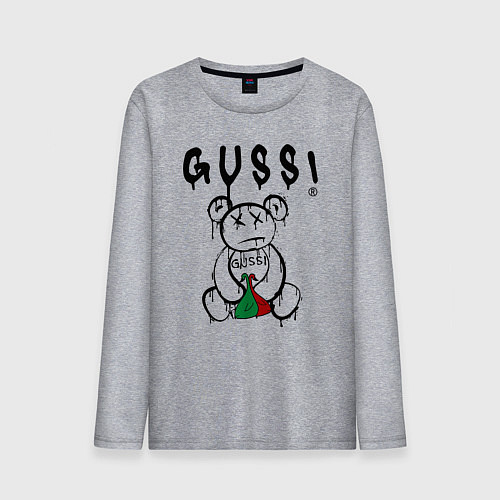 Мужской лонгслив Гусси - мишка с гусями / Меланж – фото 1