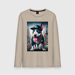 Мужской лонгслив Funny bull terrier in New York - ai art